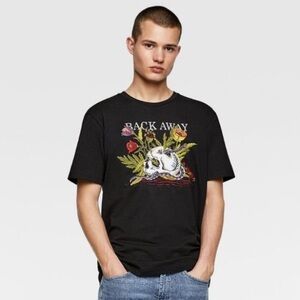 Zara Back Away Embroidered Skull Snake Floral Top